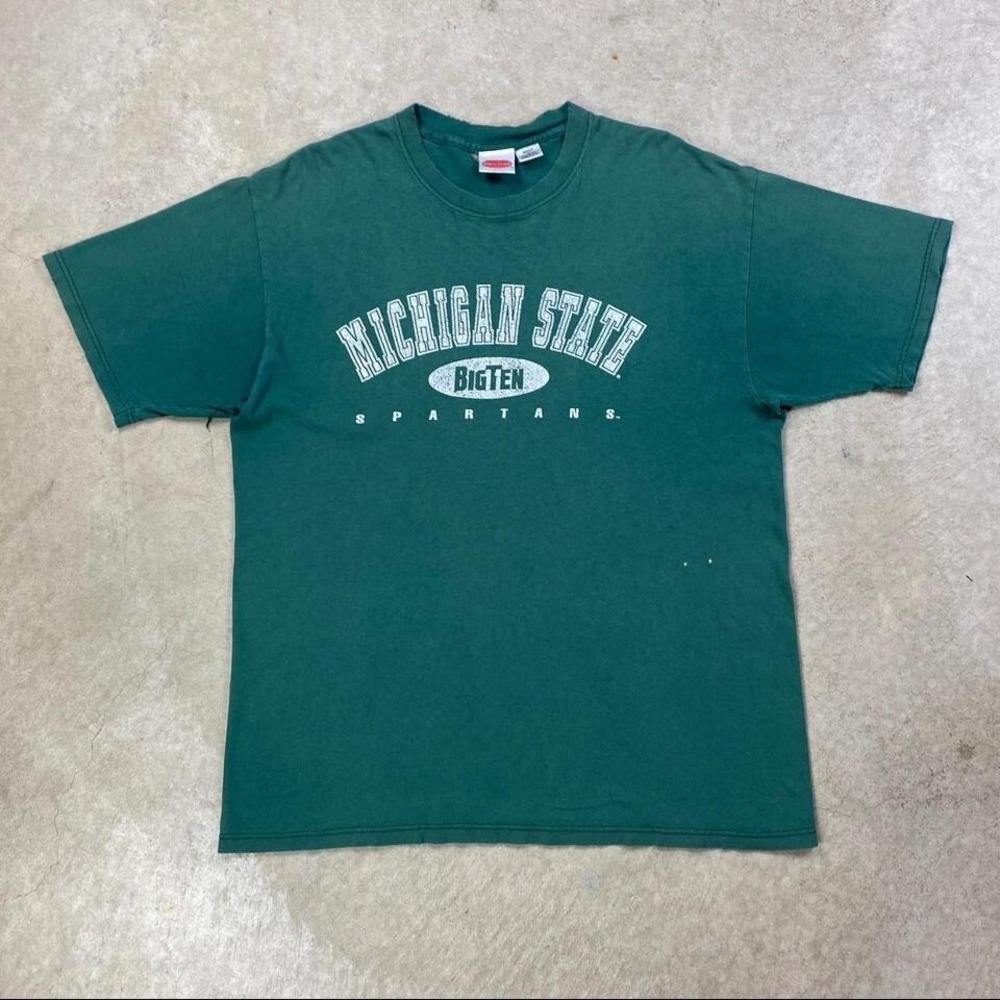 Vintage 90s Michigan State Spartans Shirt Size Large Faded Green University NCAA